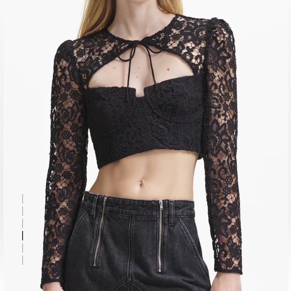 Self-Portrait Black Lace Crop Top